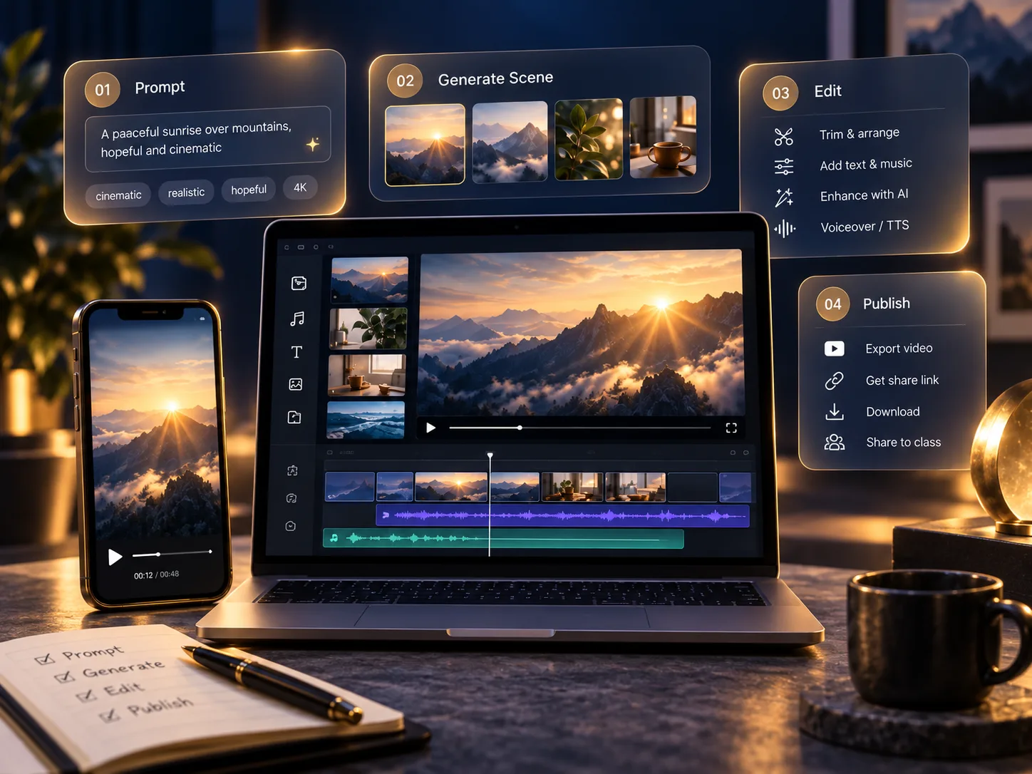Workspace pembuatan dan penyuntingan video AI